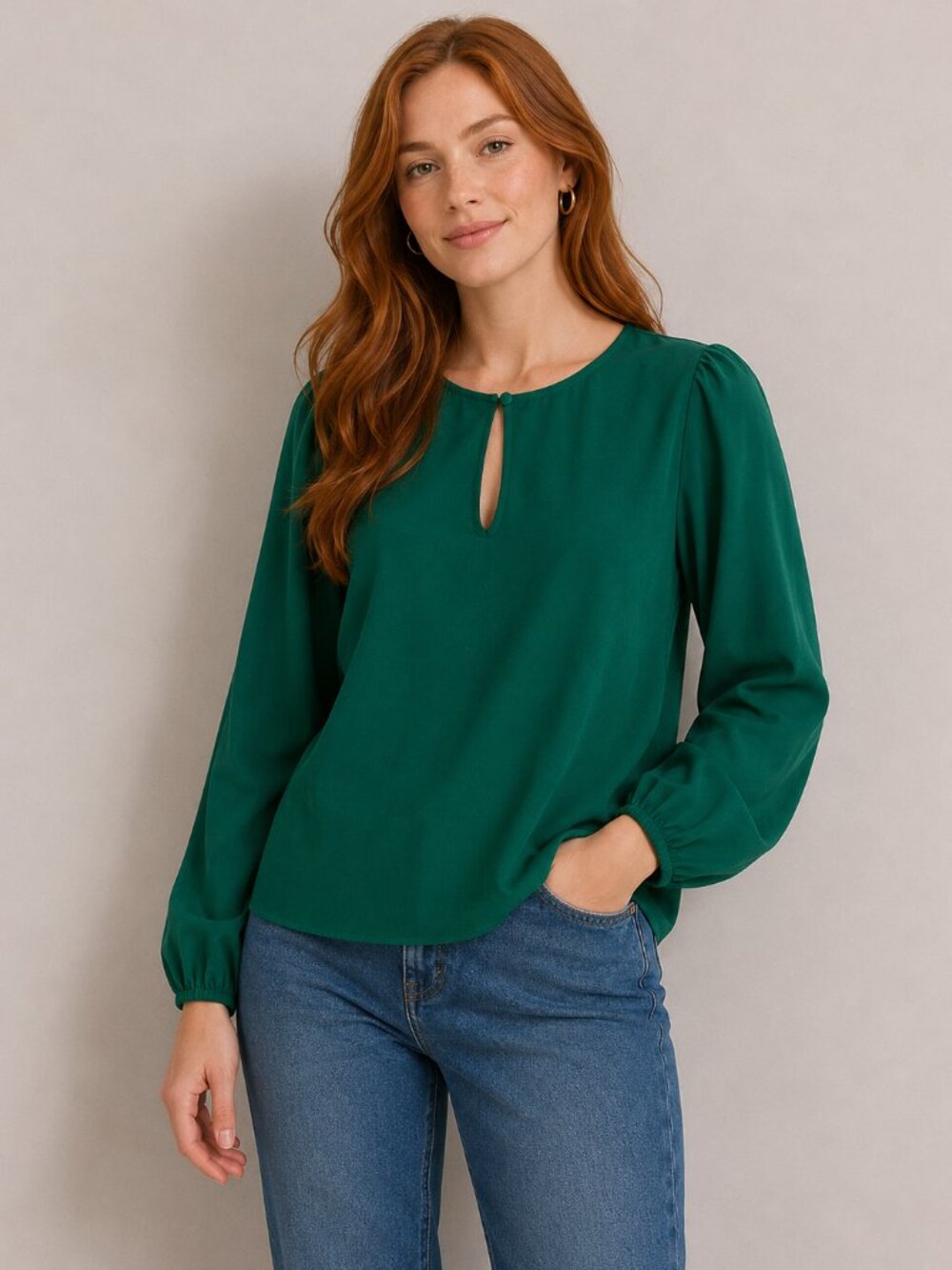 J. Crew Green 3/4 Puff Sleeve Crepe Blouse SP NWT